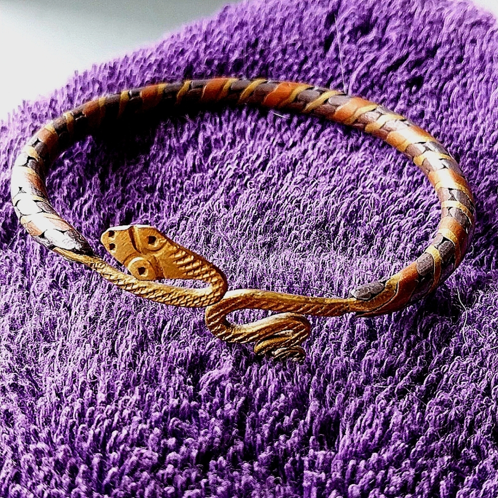 Antique Egyptian Revival SS and Brass Tribal Bracelet